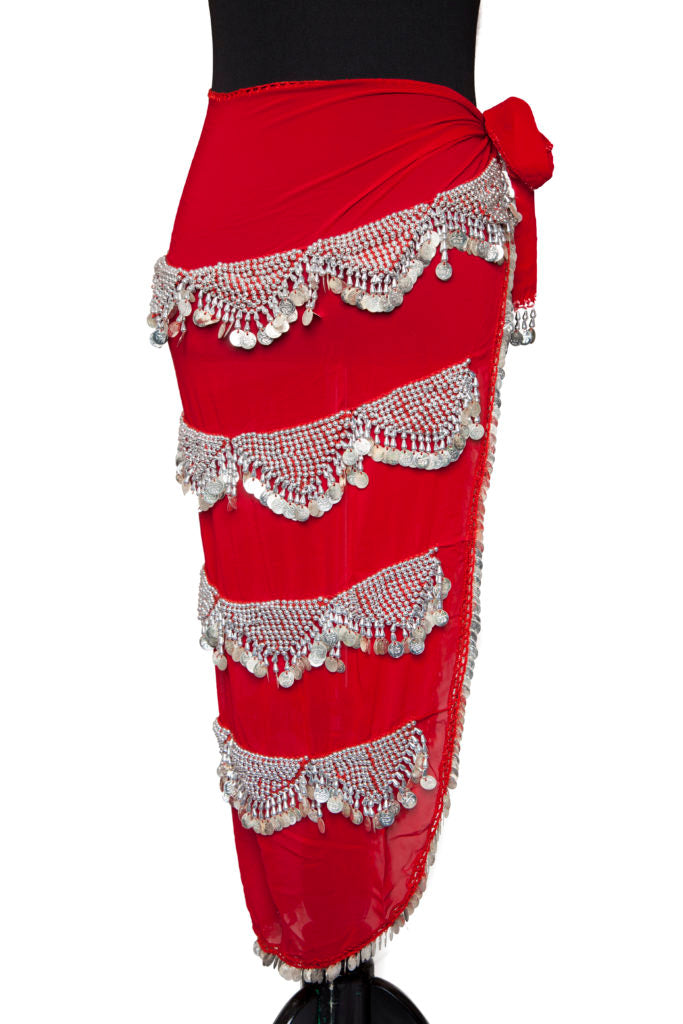 Scarf, Coin Hip Scarf Red Silver