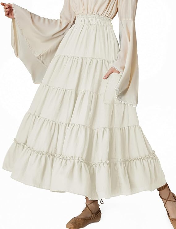 Skirt, Flowy Layered Off White