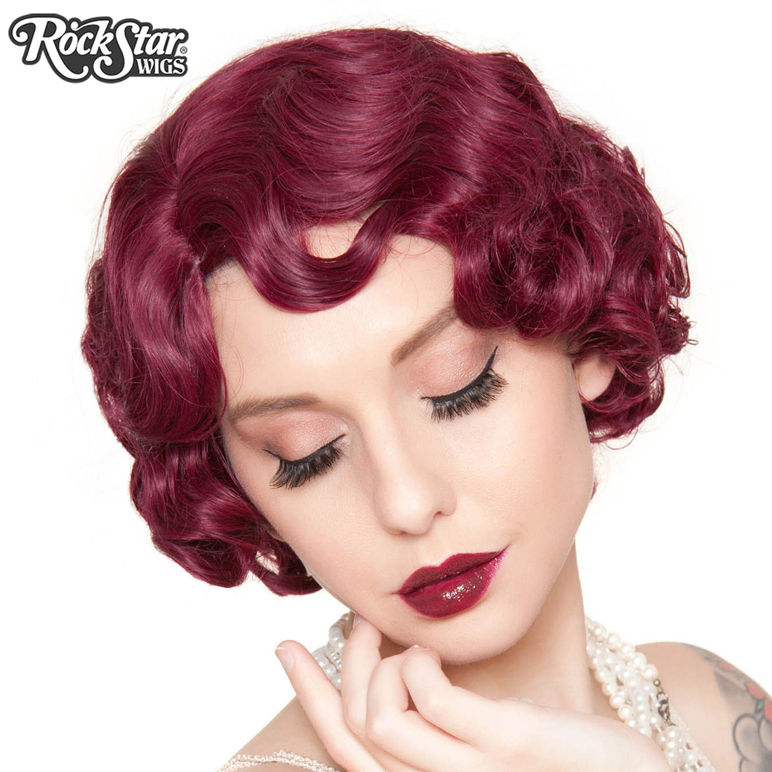 Wig, 1920s Flapper Finger Waves - Burgundy