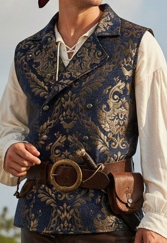 Vest, Brocade Double Breasted Gold, silver button