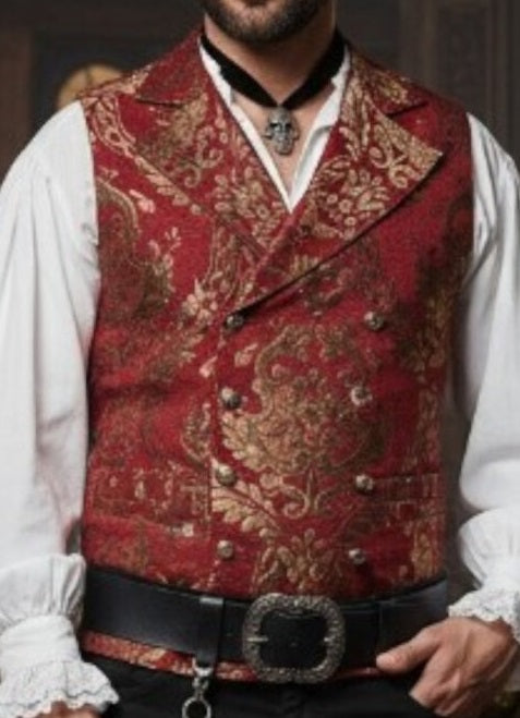 Vest, Brocade Double Breasted Gold, silver button
