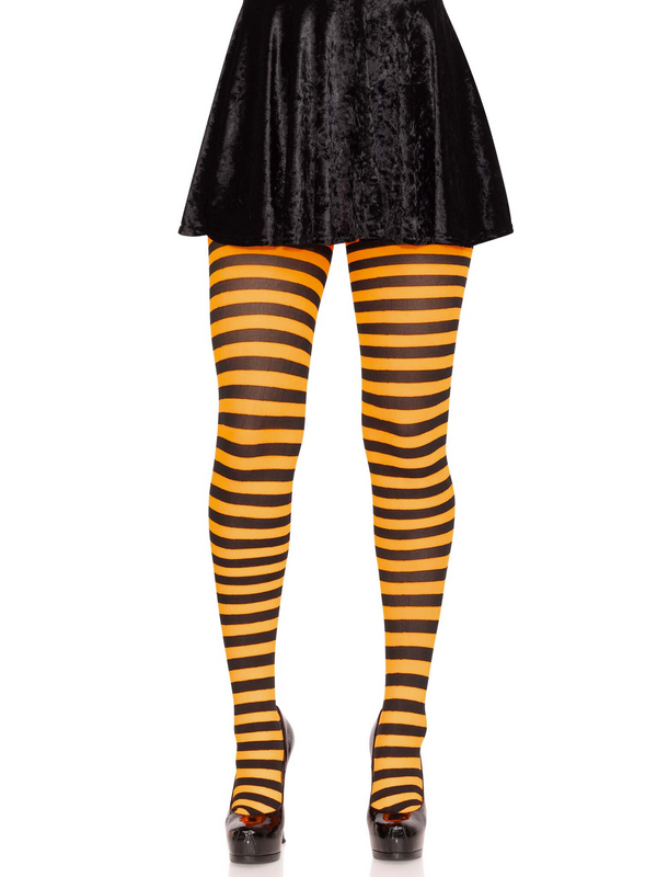 Tights, Opaque Stripe Black/Orange