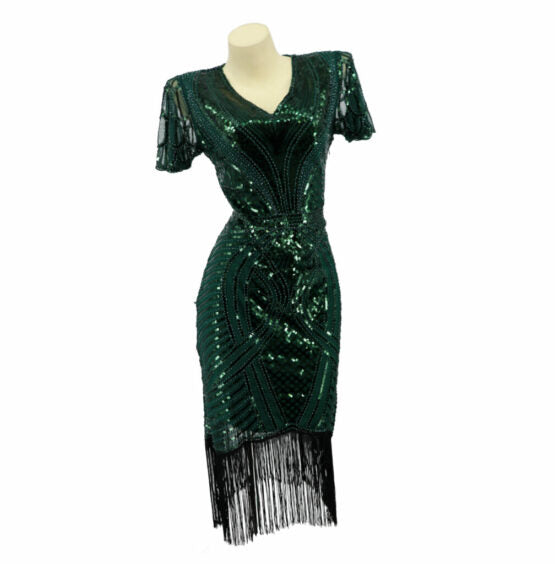 Dress, Flapper Beaded Green A Masquerade Costume Dress, Flapper Beaded Green A Masquerade Costume