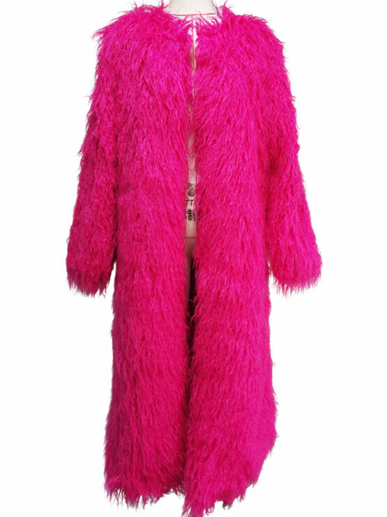 Coat, Faux Fur Long-Fushia : Medium