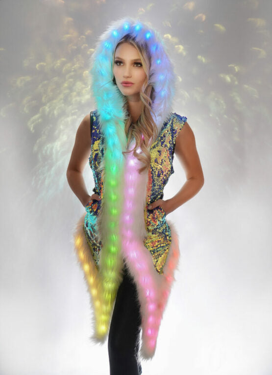 Vest, LED Sequin Hooded- : L/XL