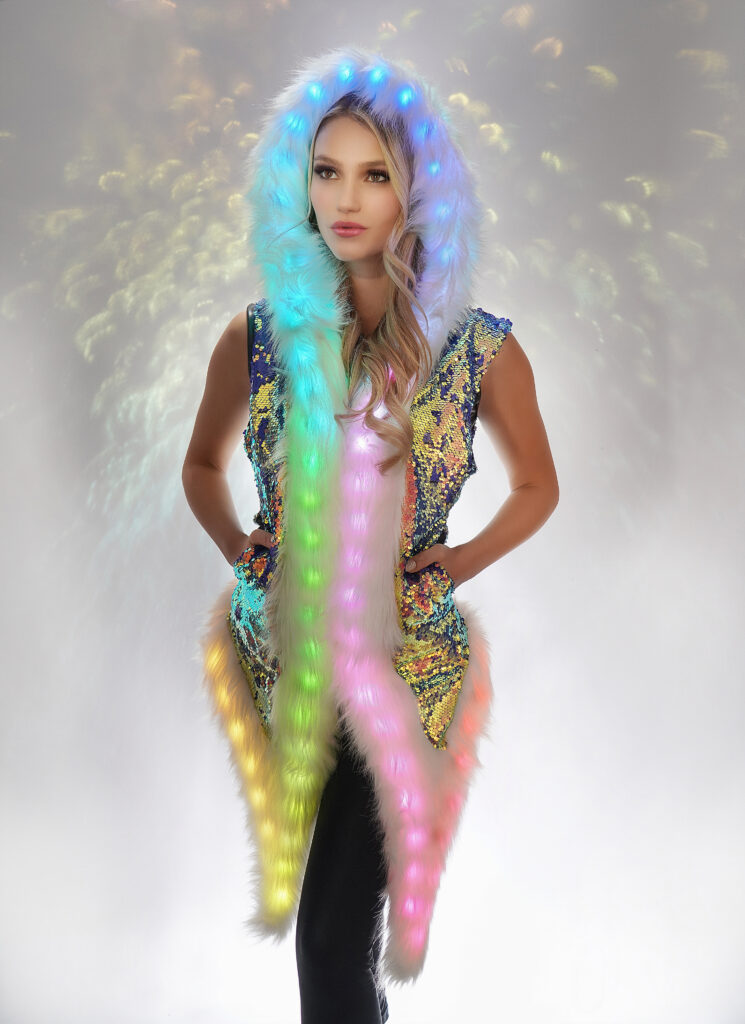 Vest, LED Sequin Hooded S/M