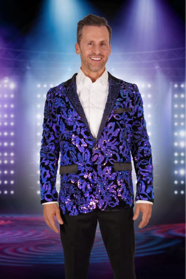 Blazer Jacket, Sequin Men's Purple Leaf: XL