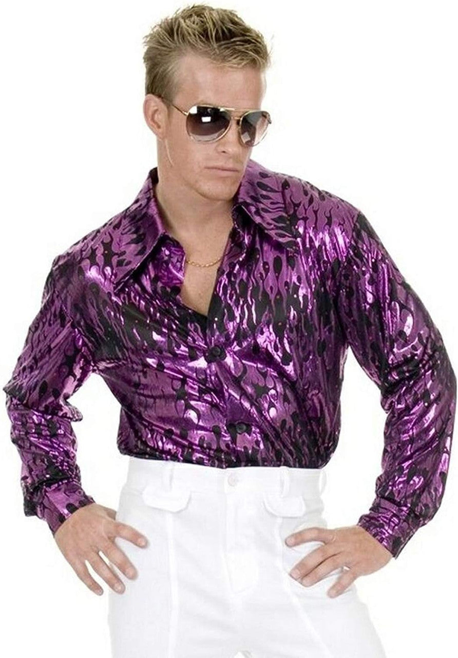 70s Shirt Flame Hologram-purple : S 36-38 ches