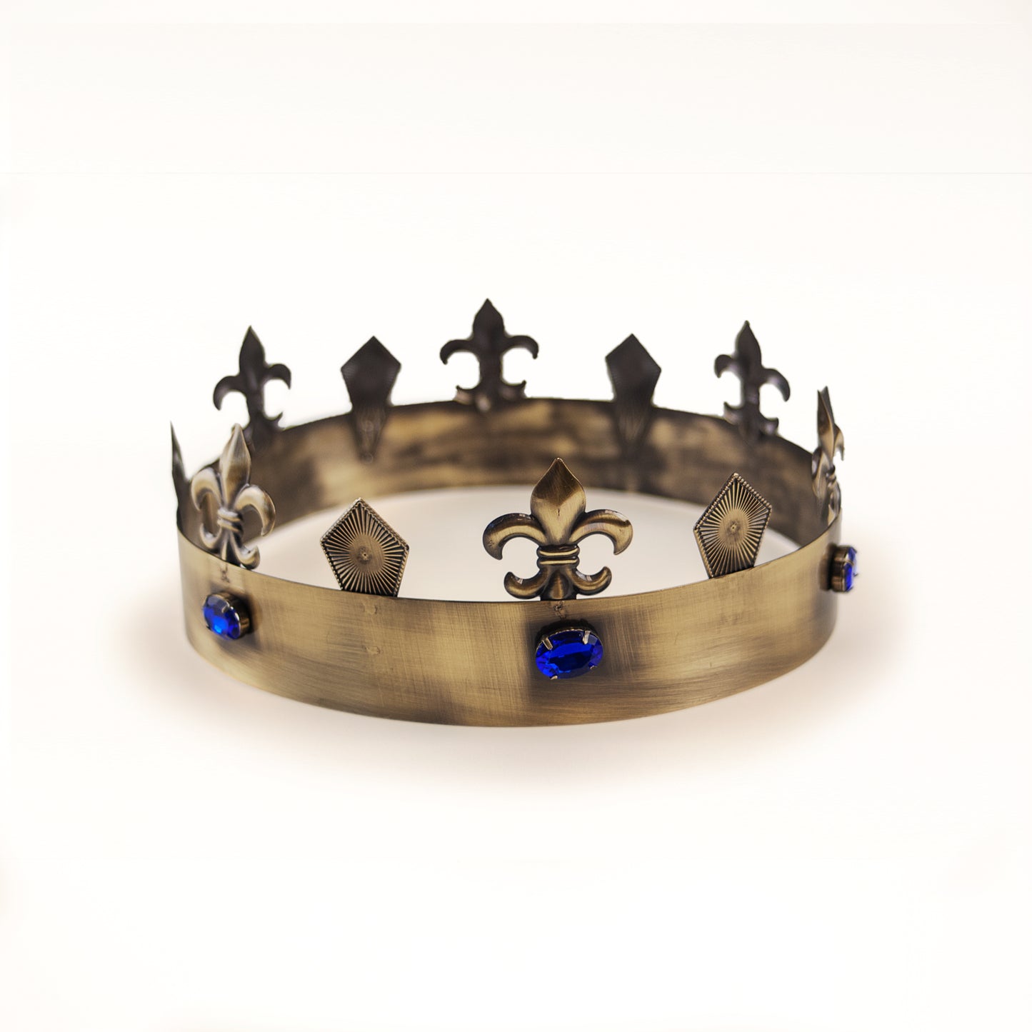 Crown, King, Metal Fleur De Lis Blue Stones