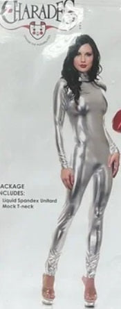 Catsuit Unitard-Silver : XS