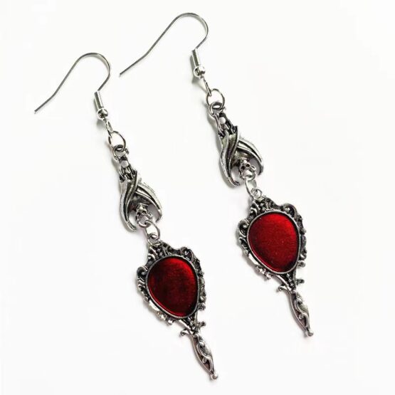 Earrings, Bat Red Gems