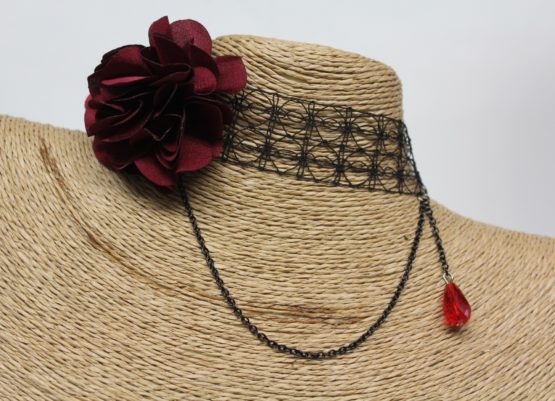 Choker, Red Rose Netting-Black Red
