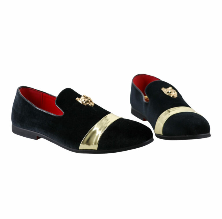 Shoes, Velvet Black Gold Tiger