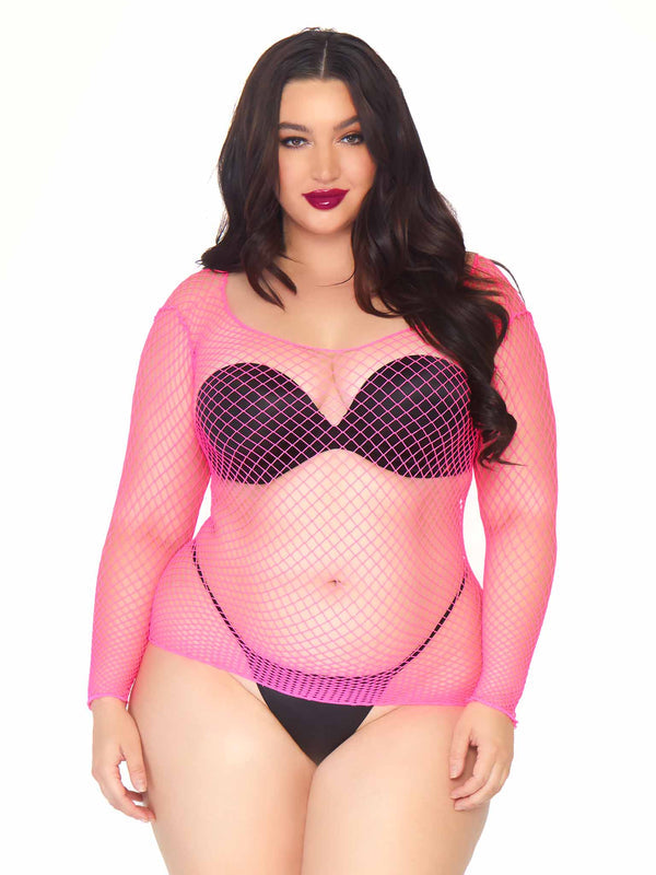 Shirt Fishnet Neon Pink Plus