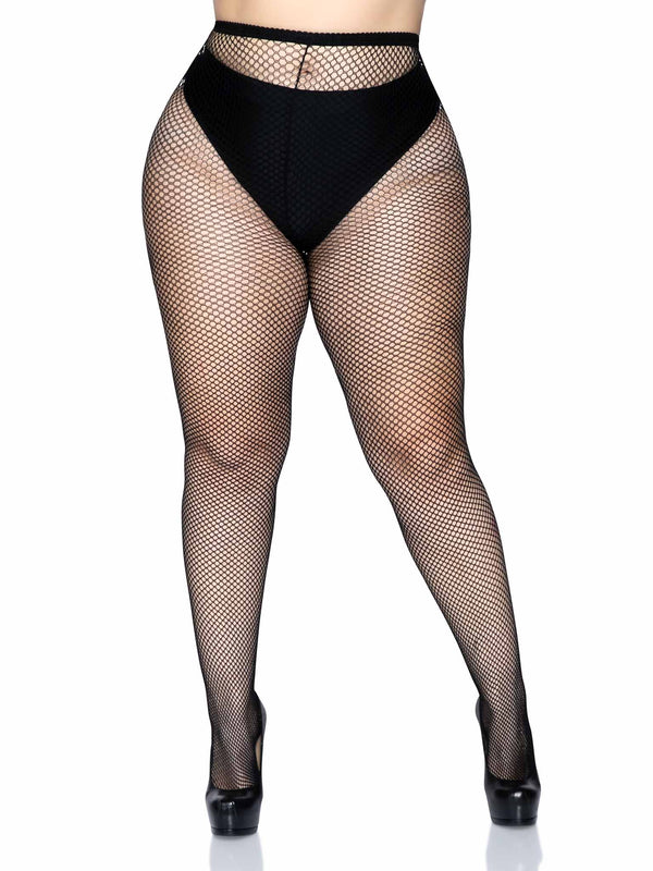 Tights, nylon fishnet-black : plus 1X/2X
