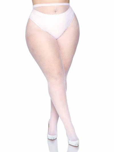 Tights, nylon fishnet White Plus