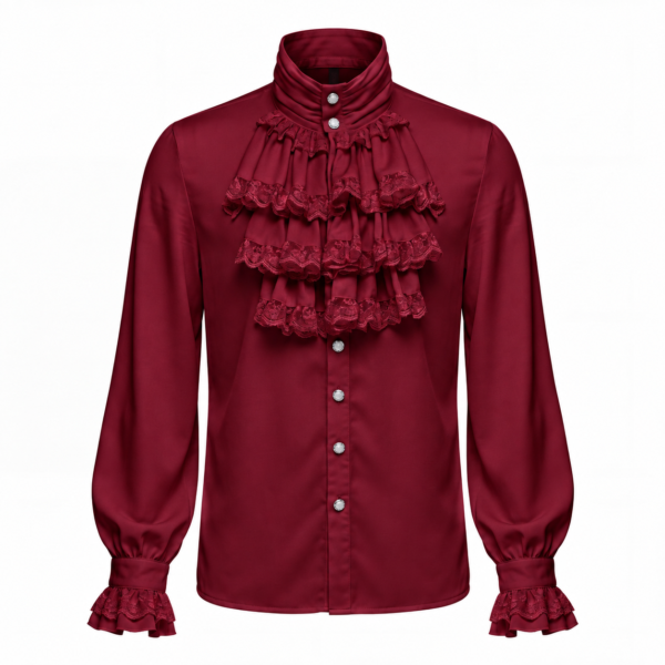 Shirt, Red Lace Ruffle 18th c.