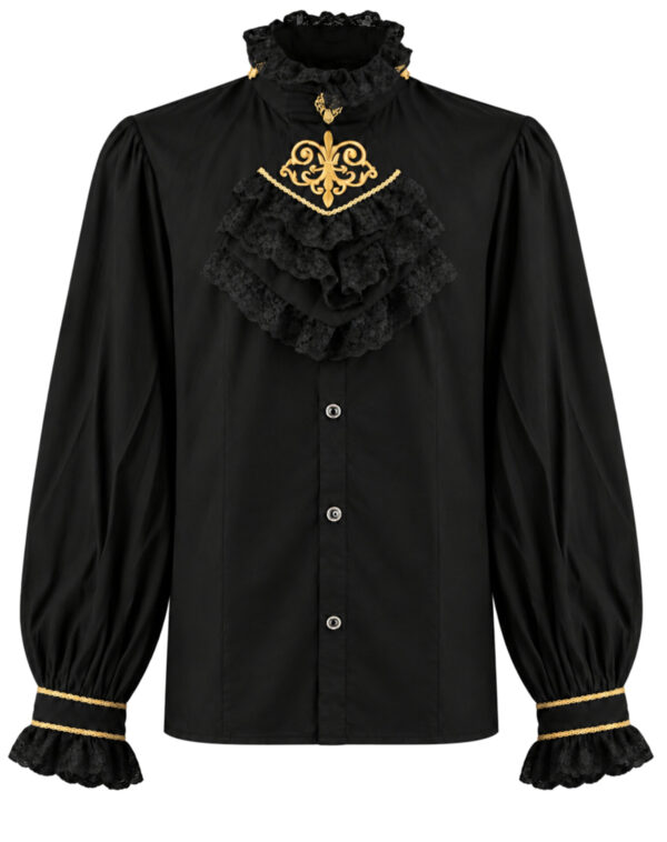 Shirt, 18th c Men's with Jabot Black Gold