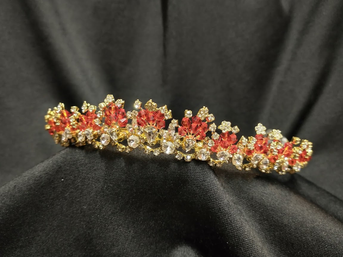 Tiara, Red Beaded- : 1 1/2" high
