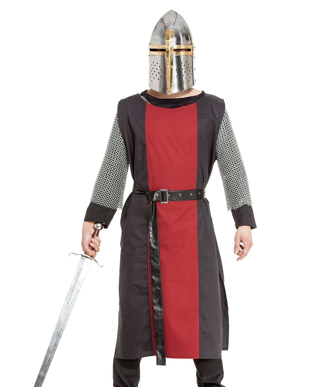 Tunic, El Cid, Long Medieval-Black/Red : Extra Large