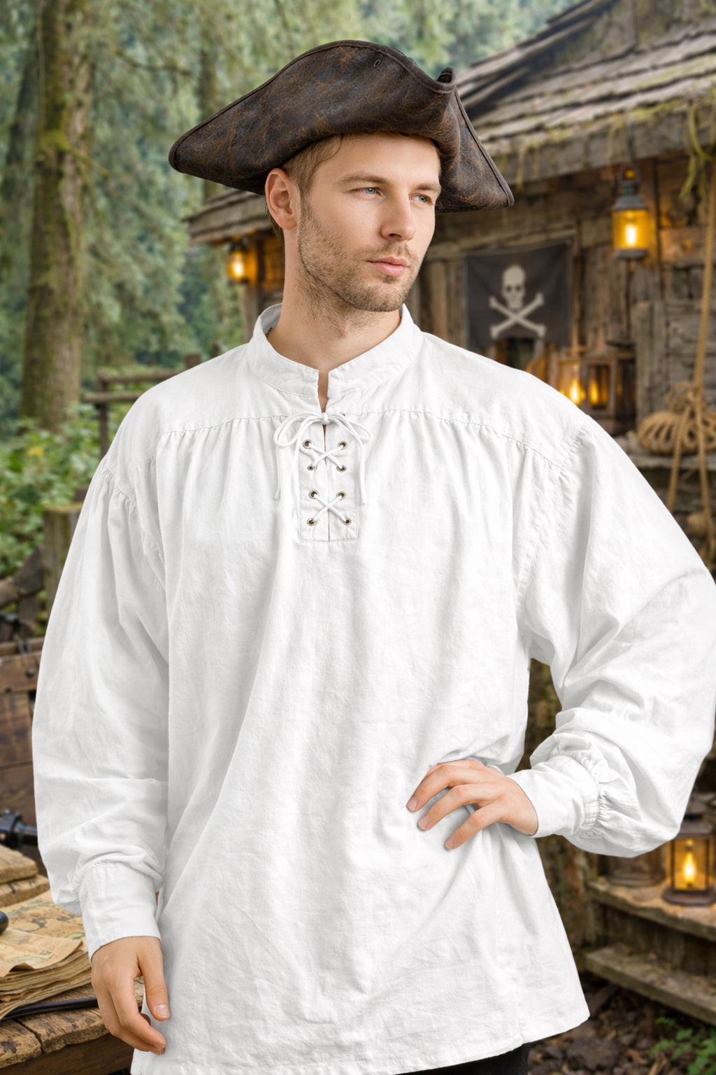 Shirt, Deckhand Lace-Up White