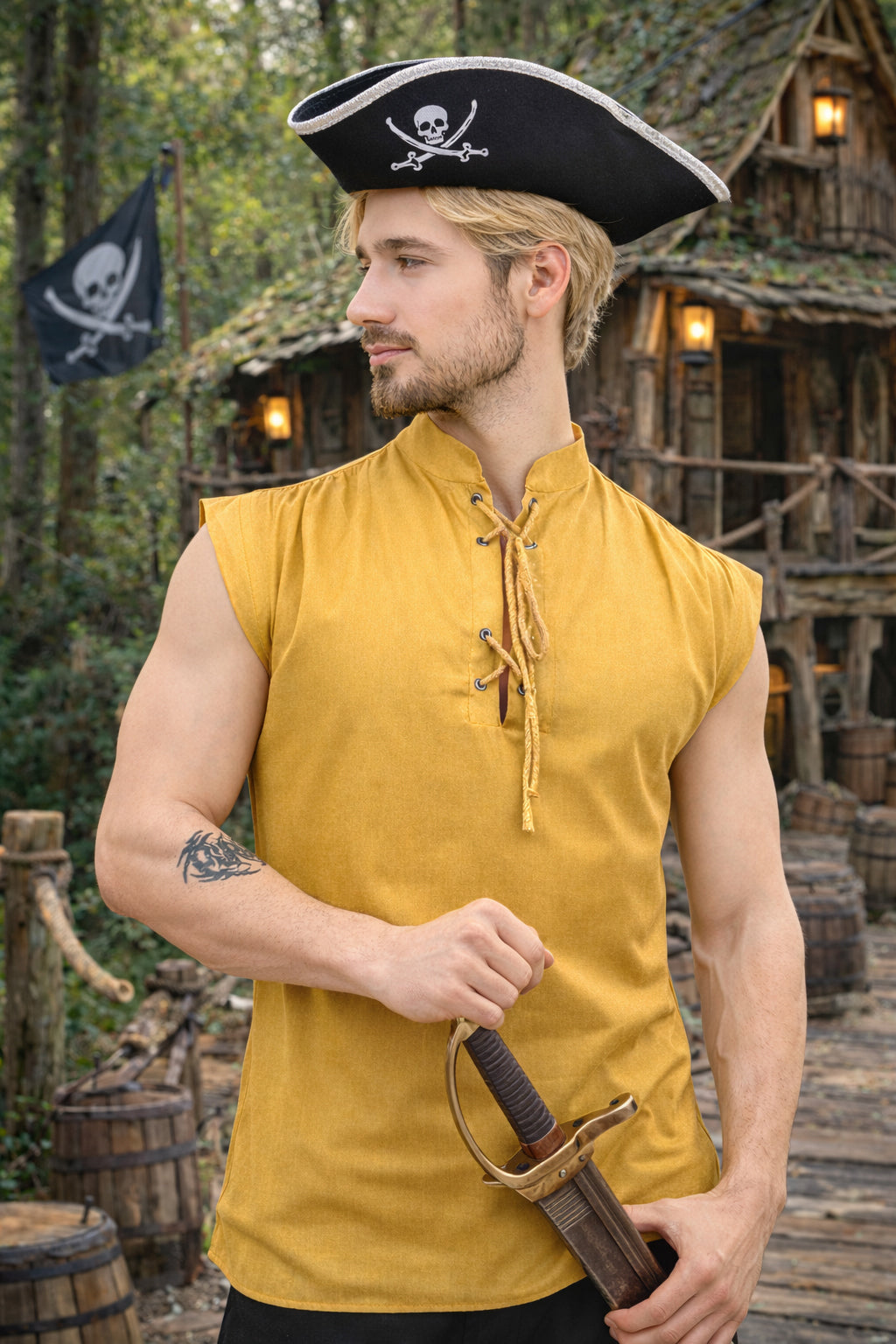 Shirt, Harbor Rogue Lace-Up Goldenrod Yellow