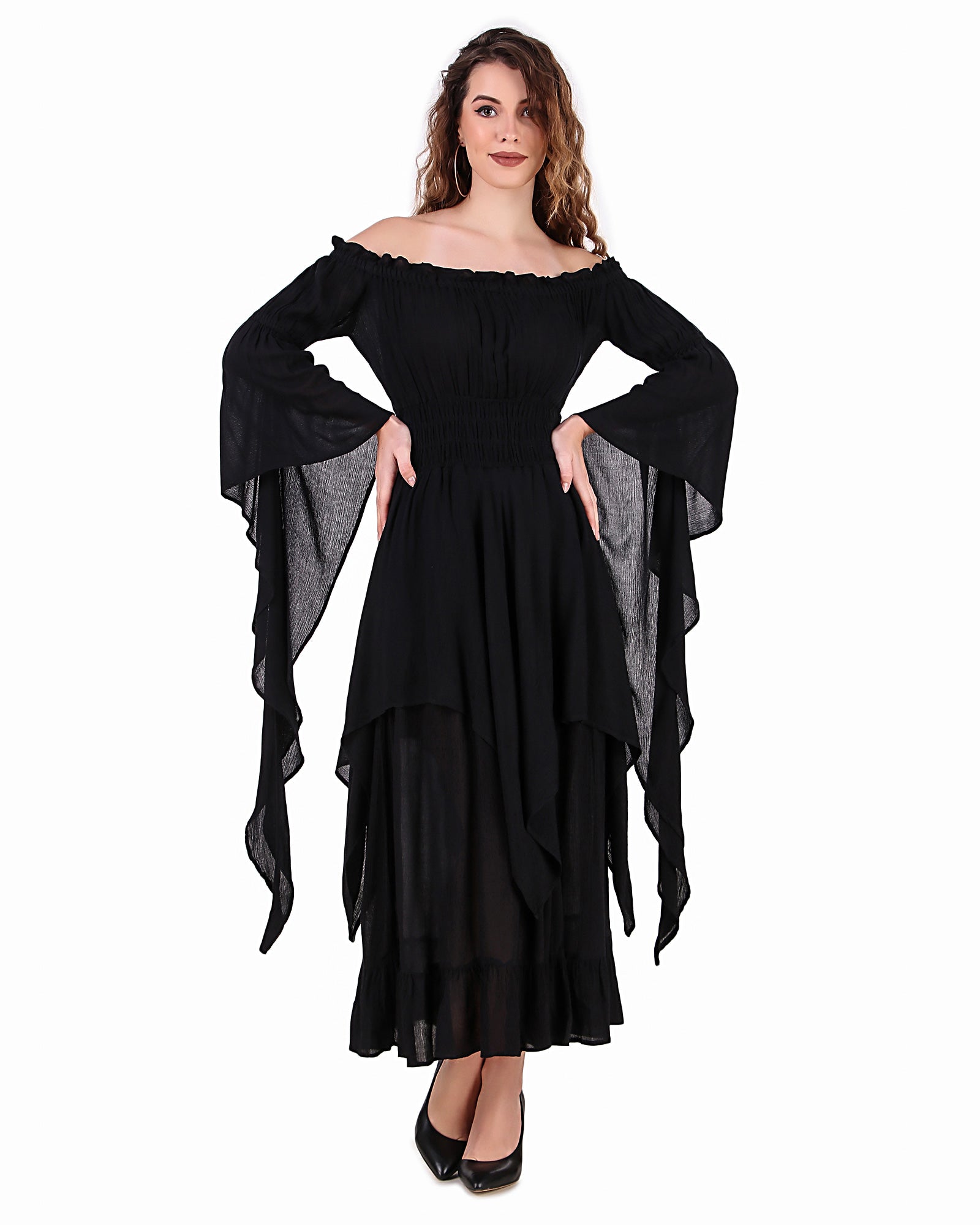 masquerade dress long sleeve Handkerchief Crepe Dress (Black) Medium / Black