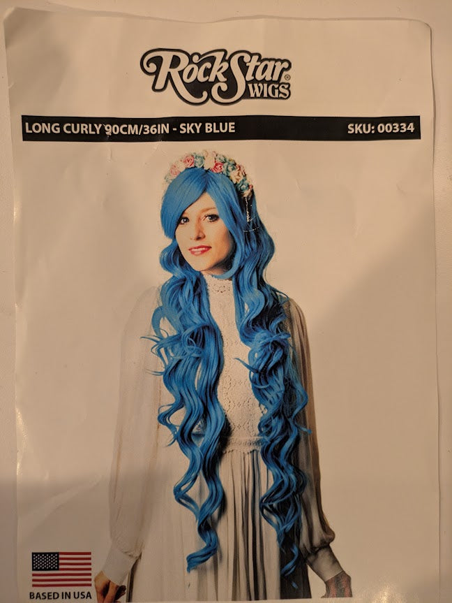 Wig, Long Curly 90cm - Sky Blue