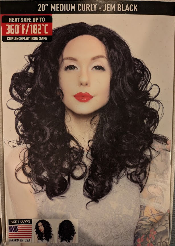 Wig, Medium Curly 20" (Lace Front) - Black