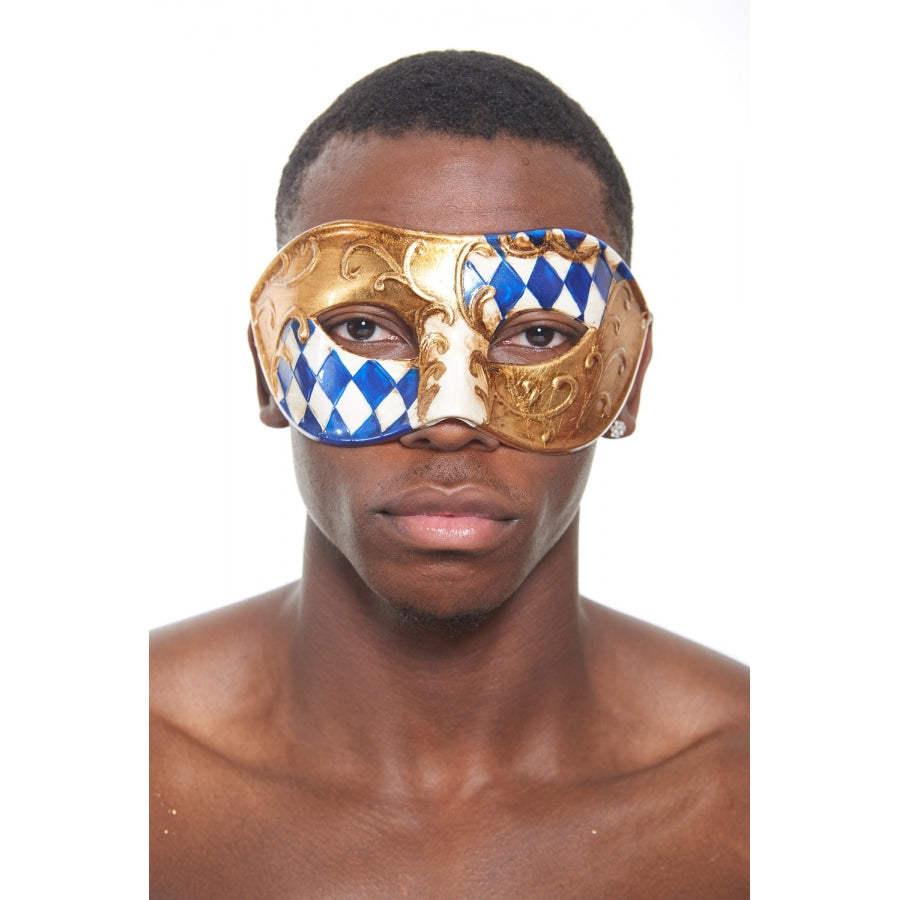 Venetian Style Mask, Arlecchino-blue Gold