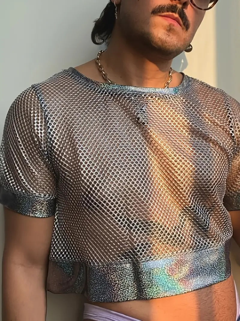 Shirt, Mesh Cropped Silver L