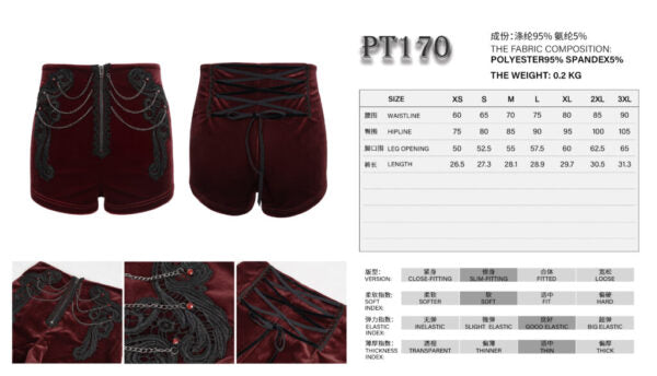 Shorts, Gothic Velvet Burgundy