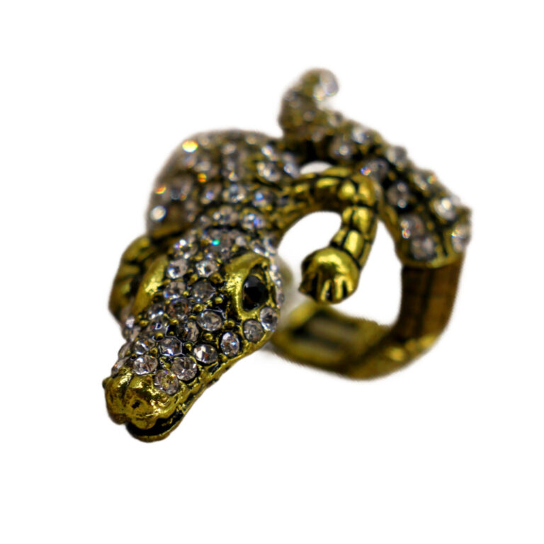 Ring, Rhinestone Lizard Gold