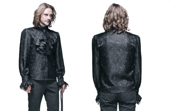 Shirt, 18th c Men's w/ Jabot Black 2XL