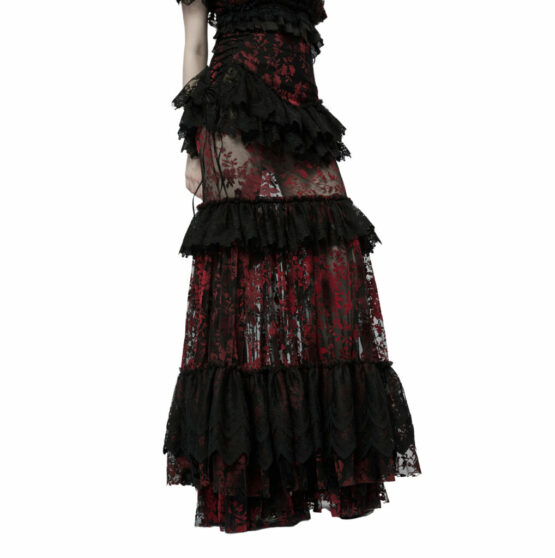 Primrose Mermaid Maxi Skirt [BLACK/RED] L — Goth skirts — Punk Rave