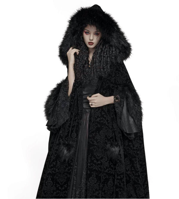 Cloak, Gothic Velvet Brocade Fur