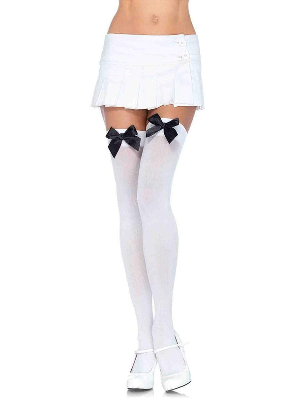 Thigh hi, opaque w/ bow WH/BK OS