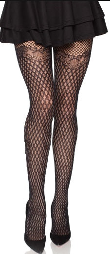 Pantyhose, Grid Net w/ Lace Bows OS