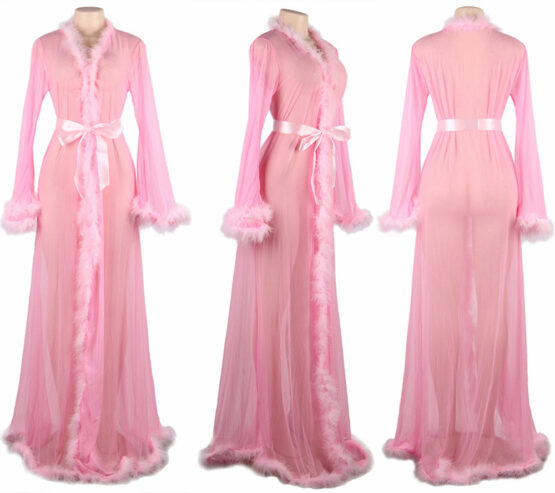 Coat feather trim, pegnoir-PINK : M/L