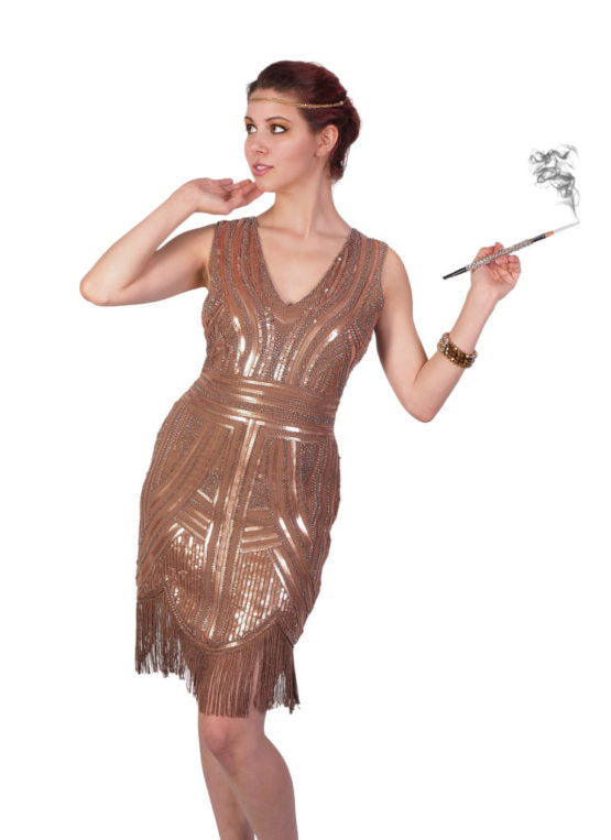 Dress, Flapper Rose Gold Copper- : XL