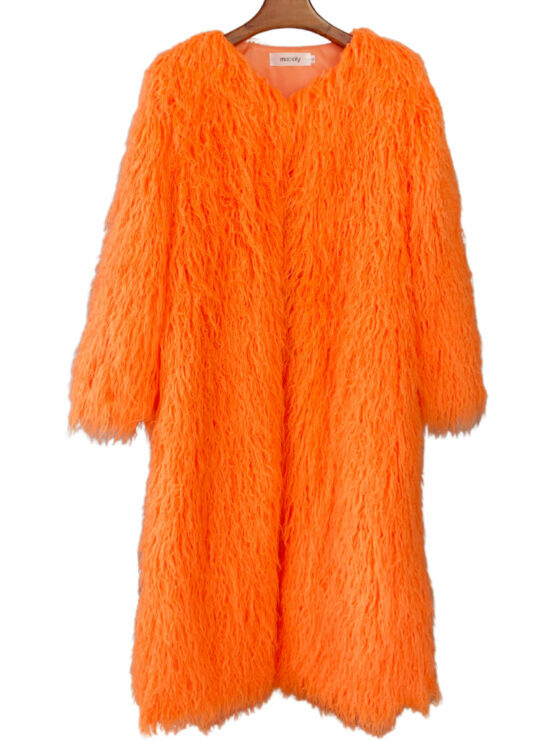Coat, Faux Fur Long-Orange : L