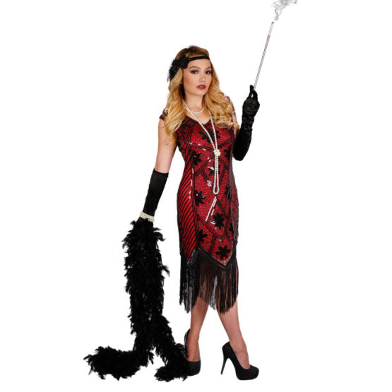 20s Art Deco Flapper Dress- : XL Red
