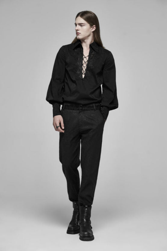Shirt, Embroidered Laced-Up- : M