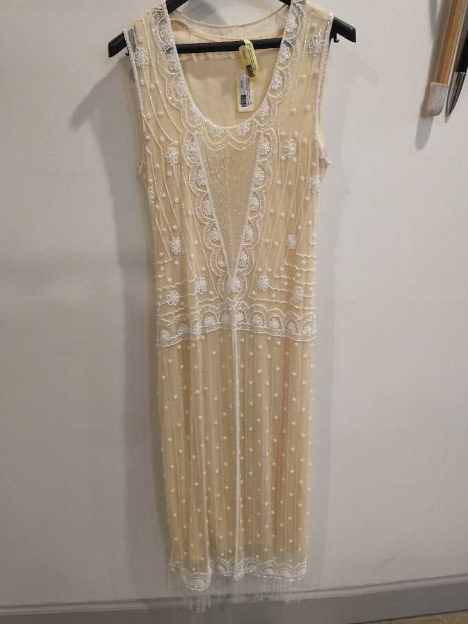 20s Beaded Gown, Cream