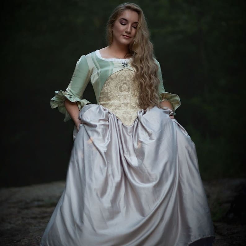 Gown, 2 pc 18th C corset bodice- : M 28" waist