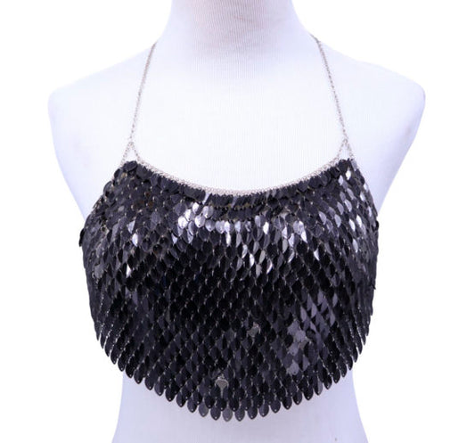 Halter Top, Leaf Black