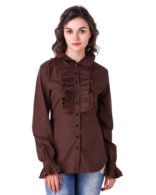 Blouse, Zylphia High Collar Brown Large