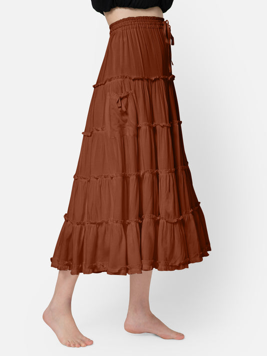 Skirt, Flowy Layered Brown