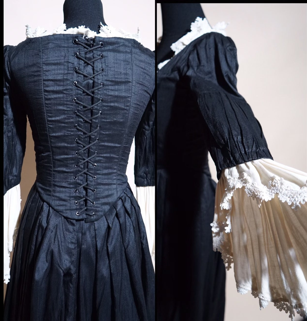 Gown, 18th c. Black Embroidered