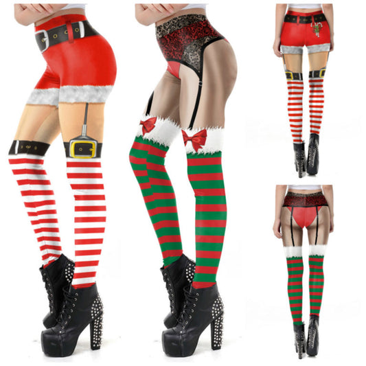 Leggings, Green Red Striped